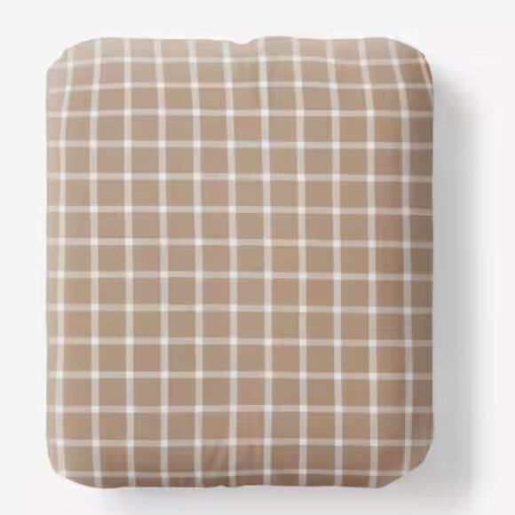 Bundle Windowpane King Fitted Sheet Pillowcases, Company Store Yard-Dyed Taupe - Picture 5 of 9